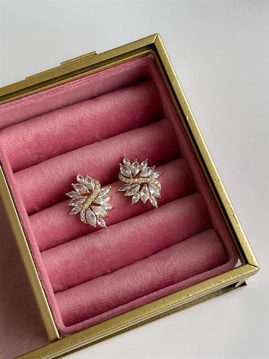 Özel Kaplama Gold Baget Taşlı Küpe (2.40 Cm)