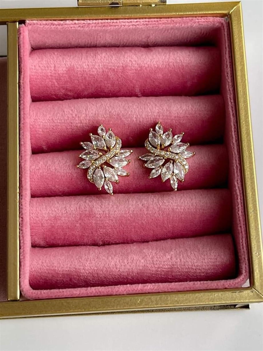 Özel Kaplama Gold Baget Taşlı Küpe (2.40 Cm)