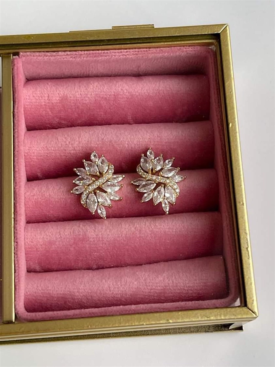 Özel Kaplama Gold Baget Taşlı Küpe (2.40 Cm)