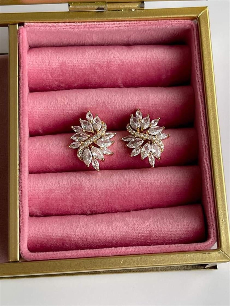 Özel Kaplama Gold Baget Taşlı Küpe (2.40 Cm)