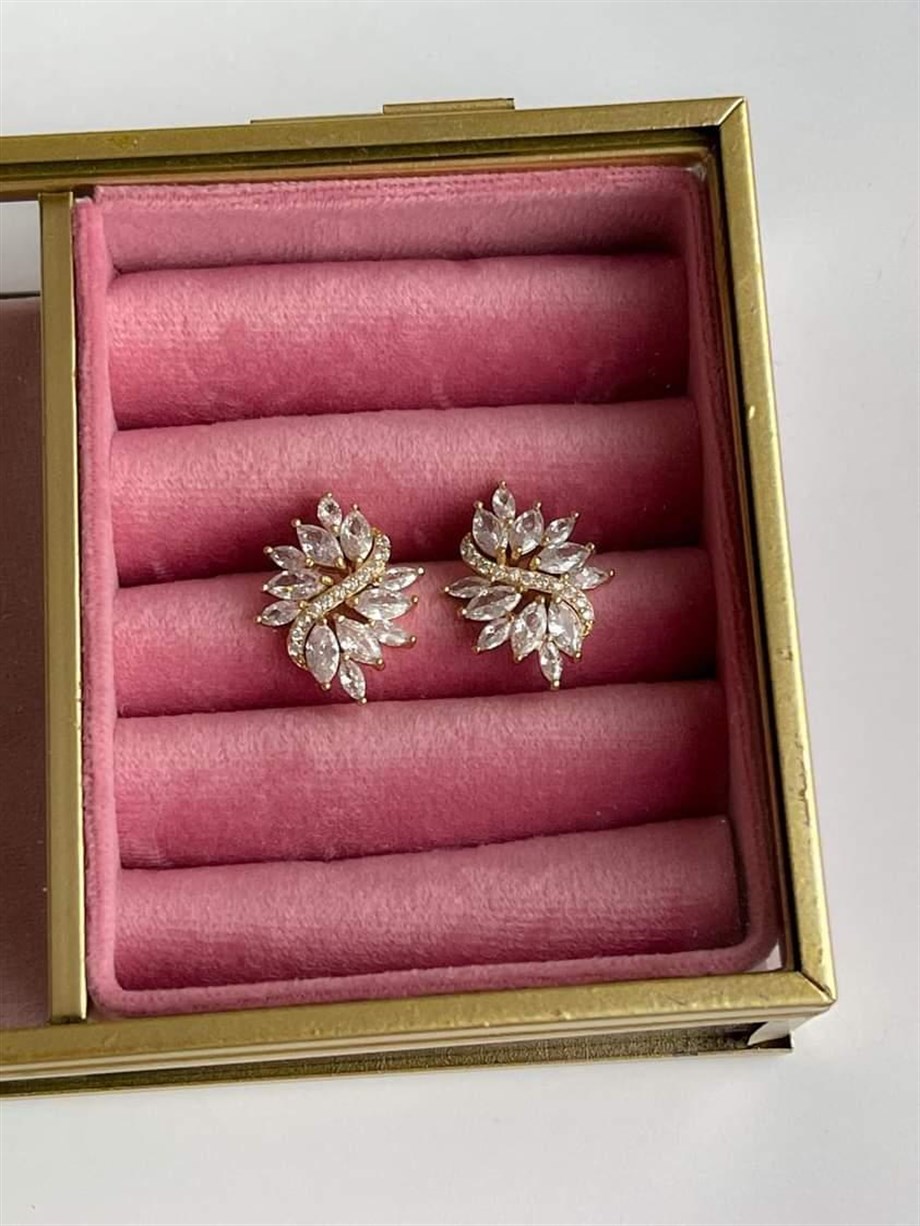 Özel Kaplama Gold Baget Taşlı Küpe (2.40 Cm)