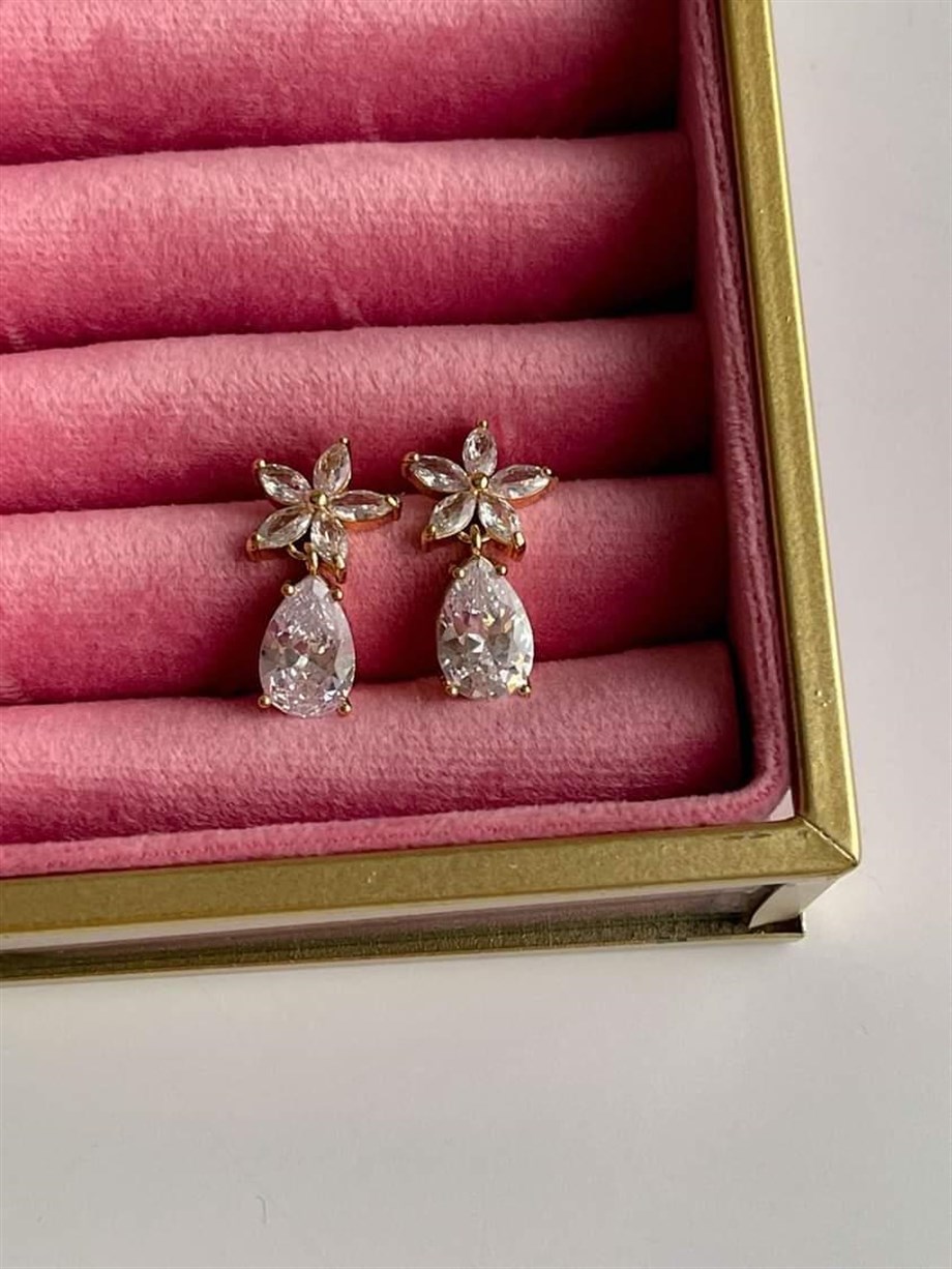 Özel Kaplama Gold Baget Taşlı Küpe (2.5 Cm)
