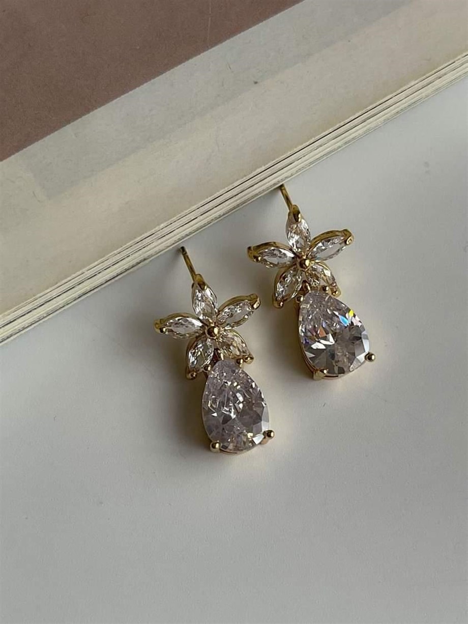 Özel Kaplama Gold Baget Taşlı Küpe (2.5 Cm)