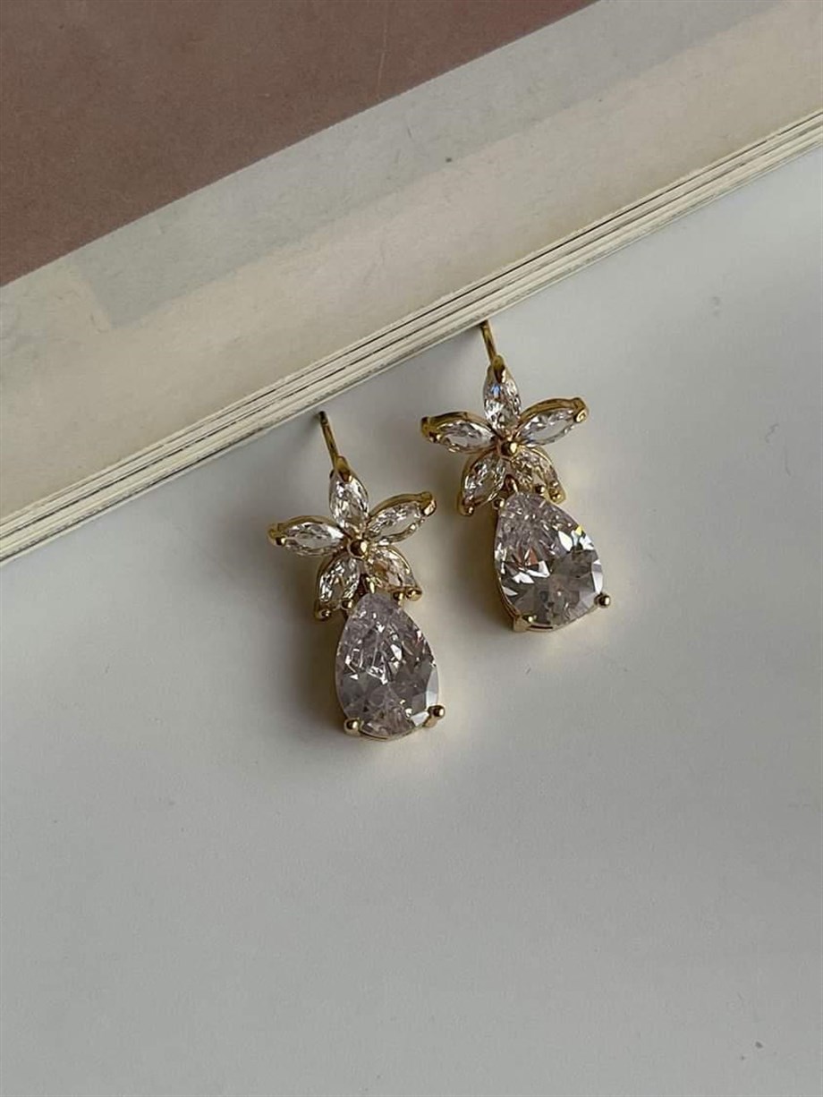 Özel Kaplama Gold Baget Taşlı Küpe (2.5 Cm)