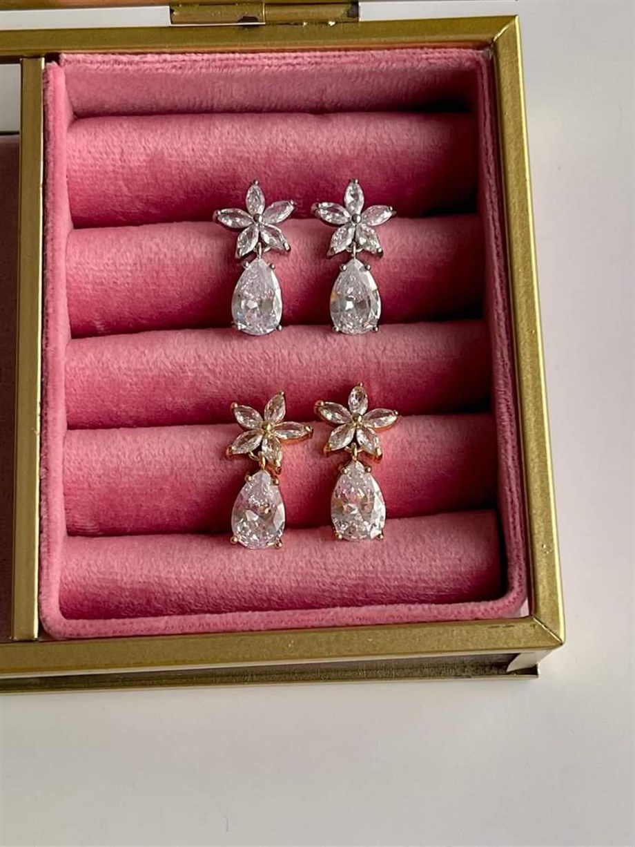 Özel Kaplama Gold Baget Taşlı Küpe (2.5 Cm)