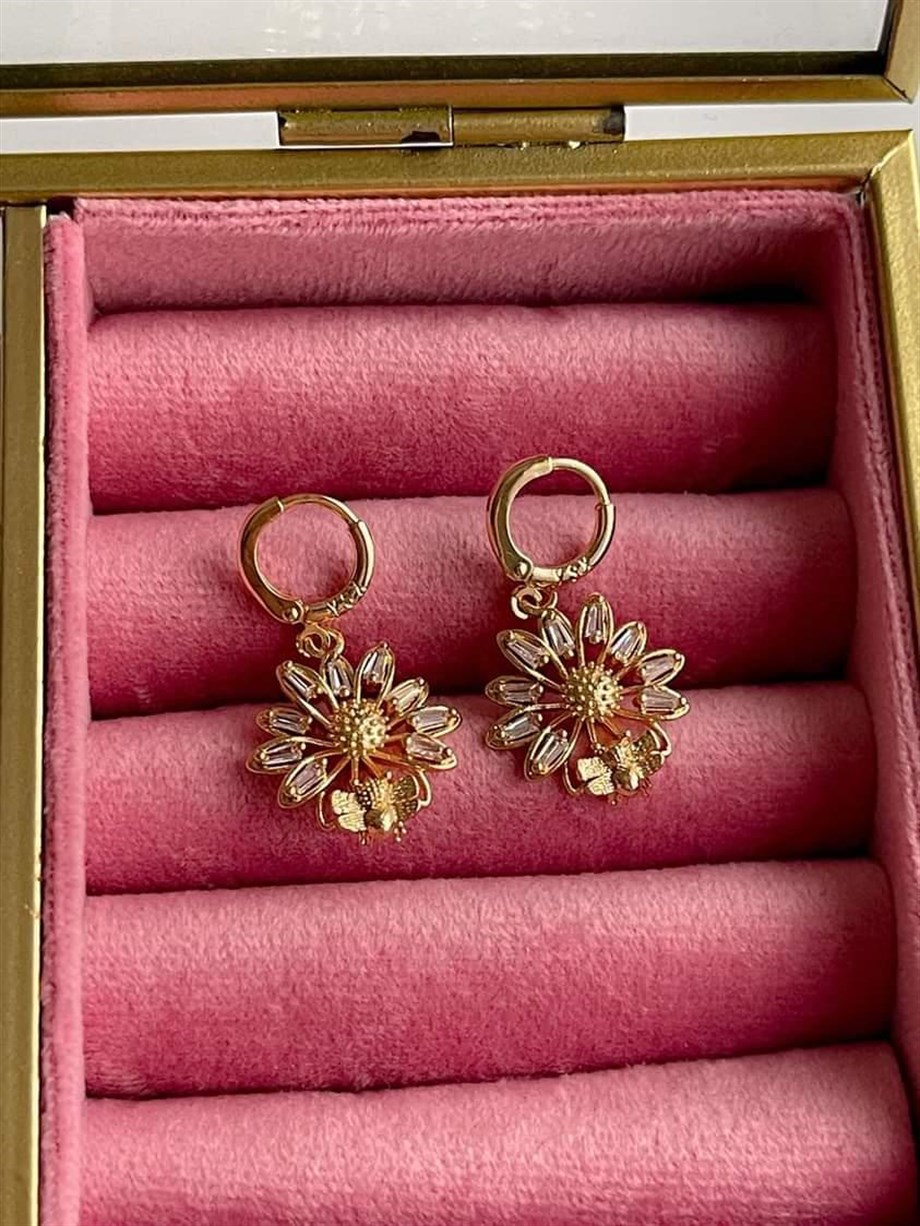 Özel Kaplama Gold Baget Taşlı Küpe (3 Cm)