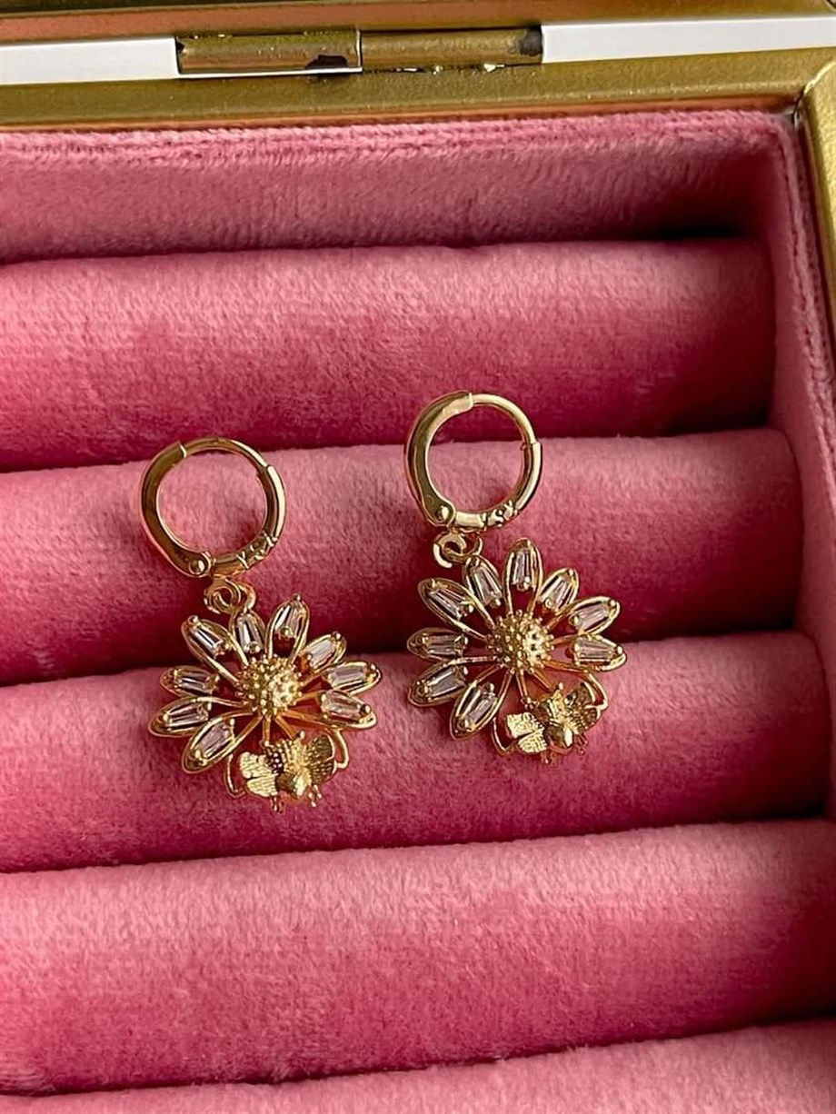 Özel Kaplama Gold Baget Taşlı Küpe (3 Cm)