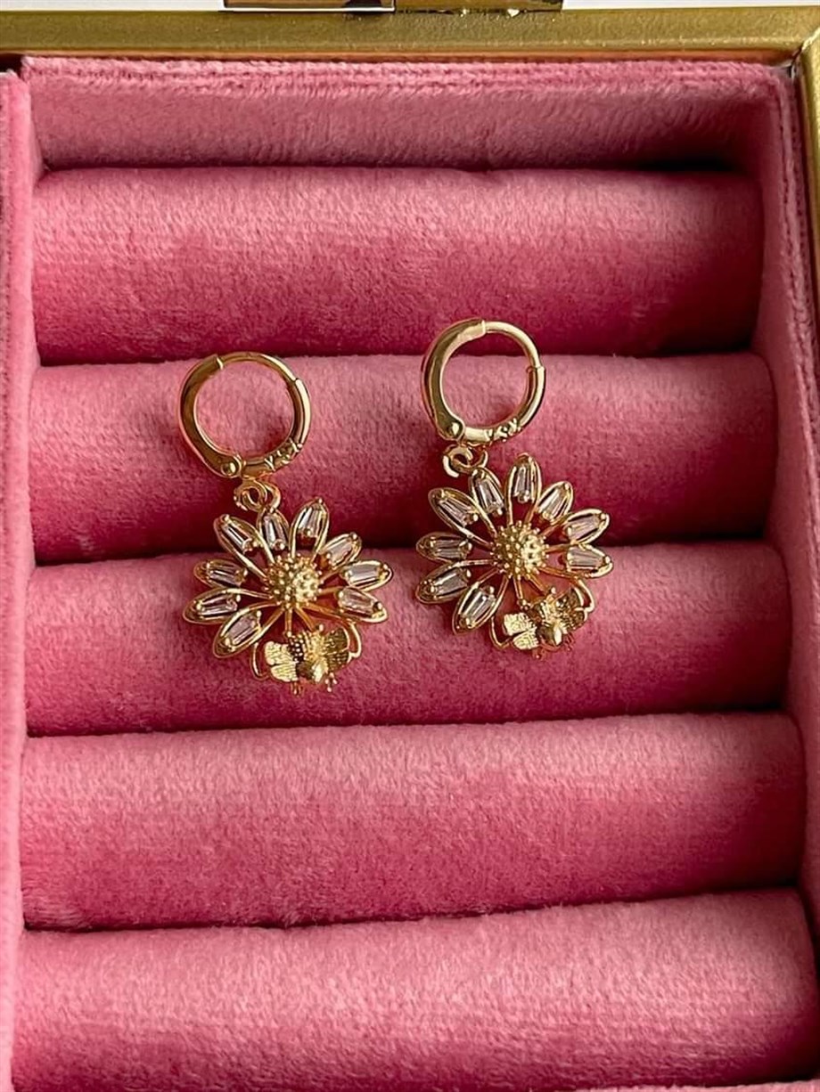 Özel Kaplama Gold Baget Taşlı Küpe (3 Cm)