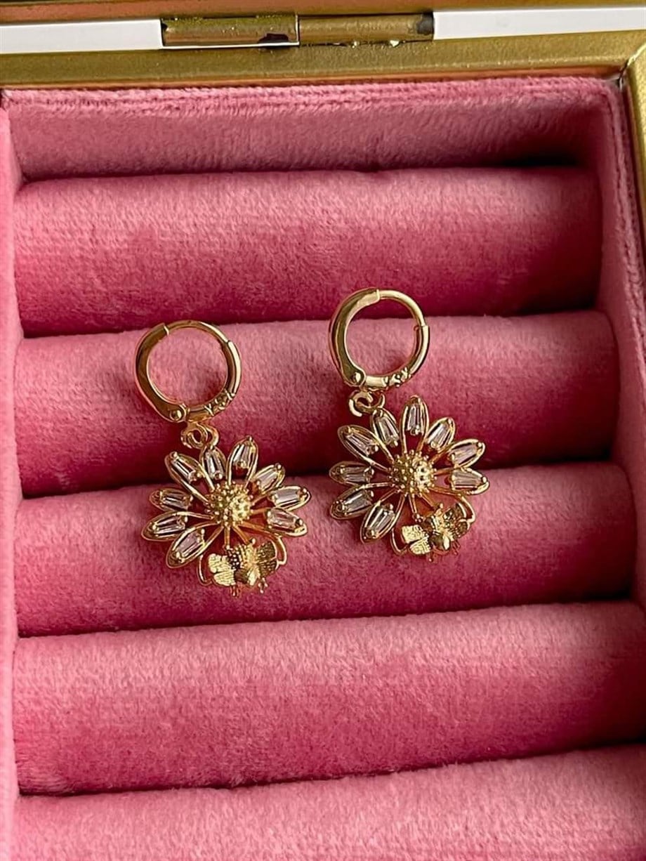 Özel Kaplama Gold Baget Taşlı Küpe (3 Cm)