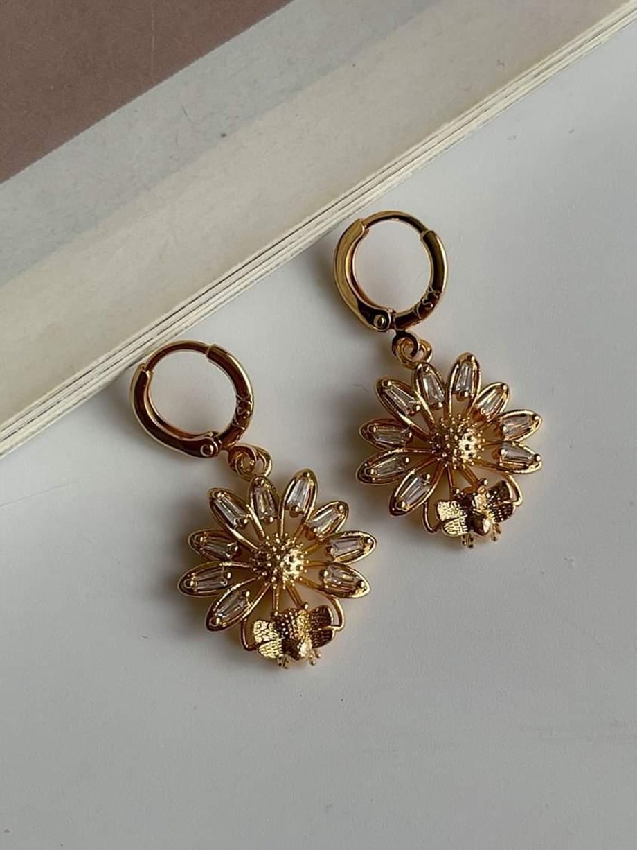 Özel Kaplama Gold Baget Taşlı Küpe (3 Cm)