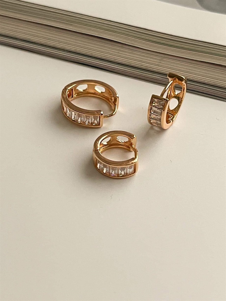 Özel Kaplama Gold Baget Taşlı Üçlü Set Halka Küpe (1.70 Cm)