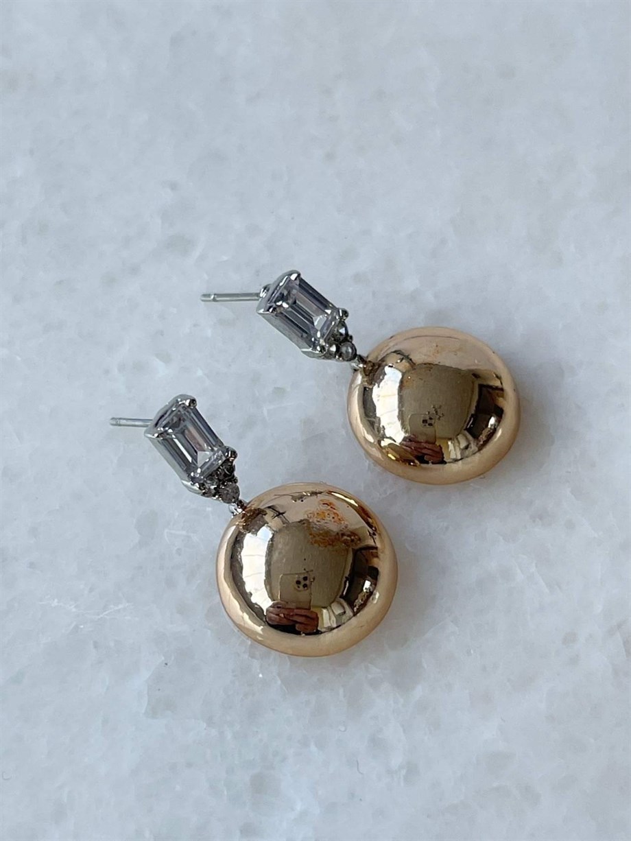 Özel Kaplama Gold Baget Topçuk Kombinli Küpe (2.5 Cm)