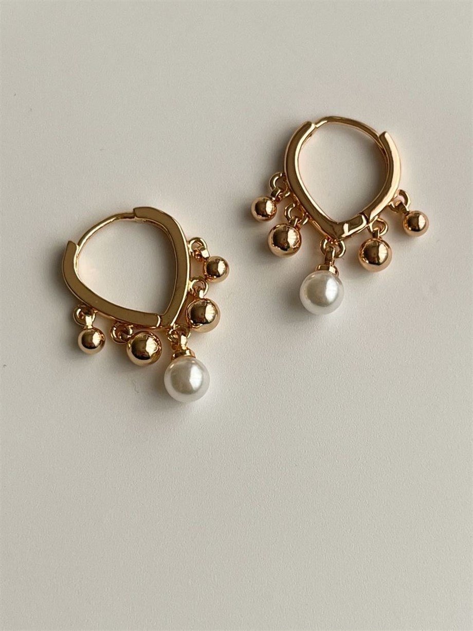 Özel Kaplama Gold Beyaz İncili Shakira Küpe (2 Cm)