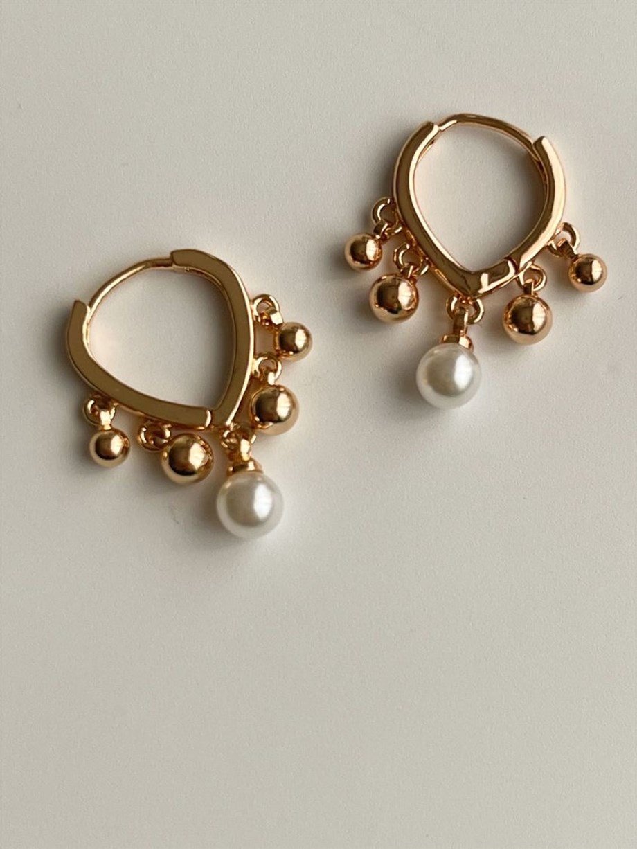 Özel Kaplama Gold Beyaz İncili Shakira Küpe (2 Cm)