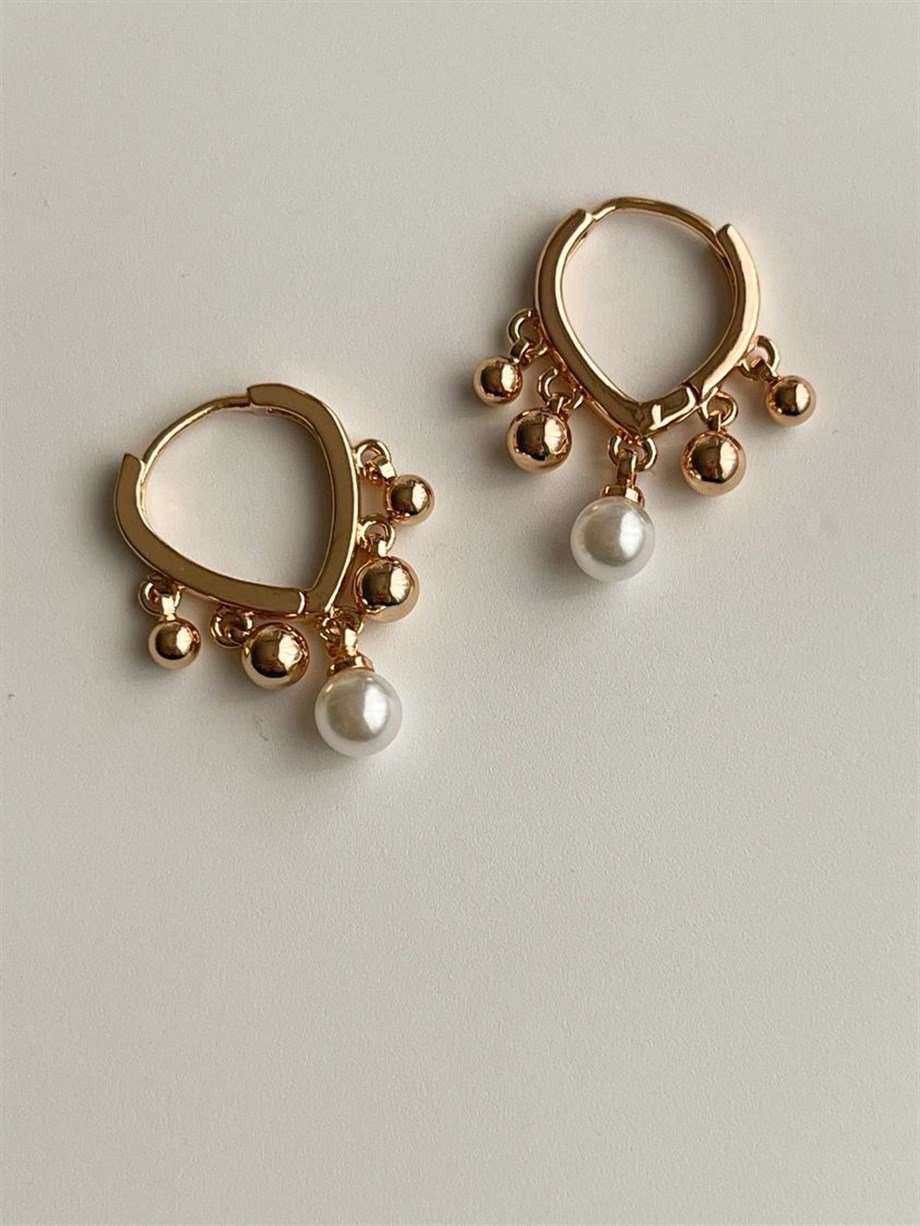 Özel Kaplama Gold Beyaz İncili Shakira Küpe (2 Cm)