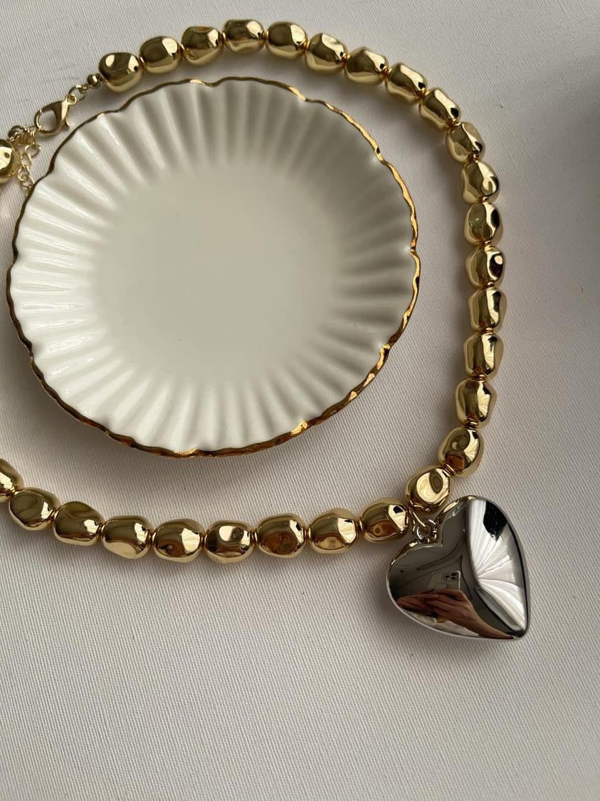 Özel Kaplama Gold Gümüş Kalpli Kolye (52 Cm)