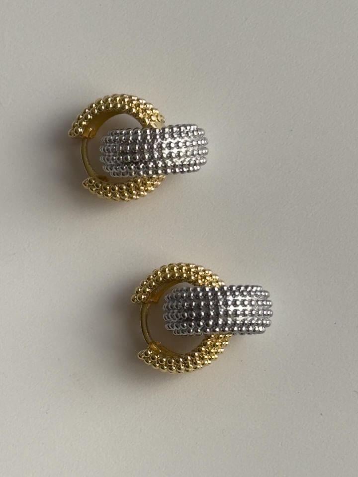 Özel Kaplama Gold Gümüş Kombinli Midye Vip Küpe (2.5 Cm)