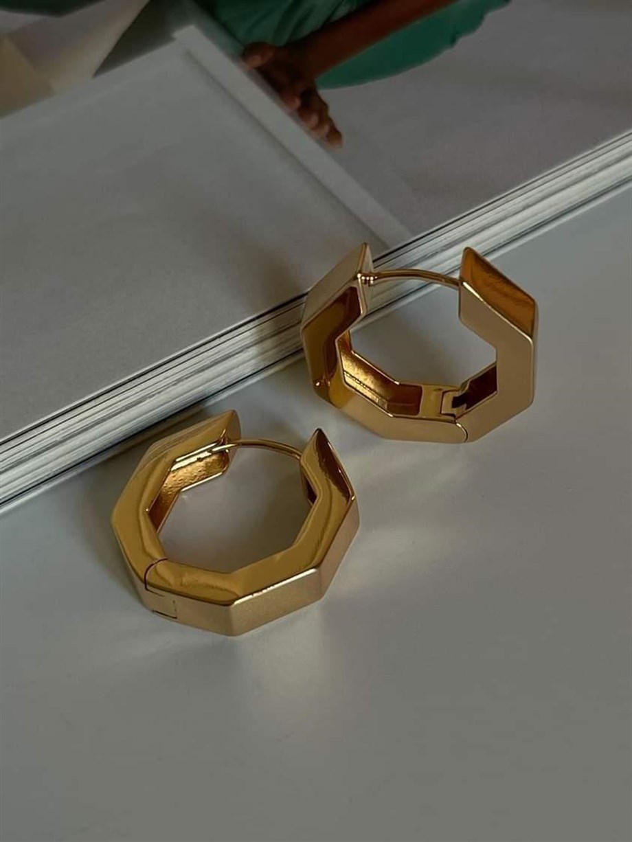 Özel Kaplama Gold Köşeli Küpe (2.10 Cm)