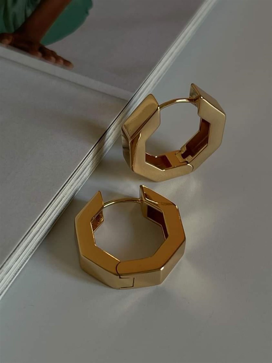Özel Kaplama Gold Köşeli Küpe (2.10 Cm)
