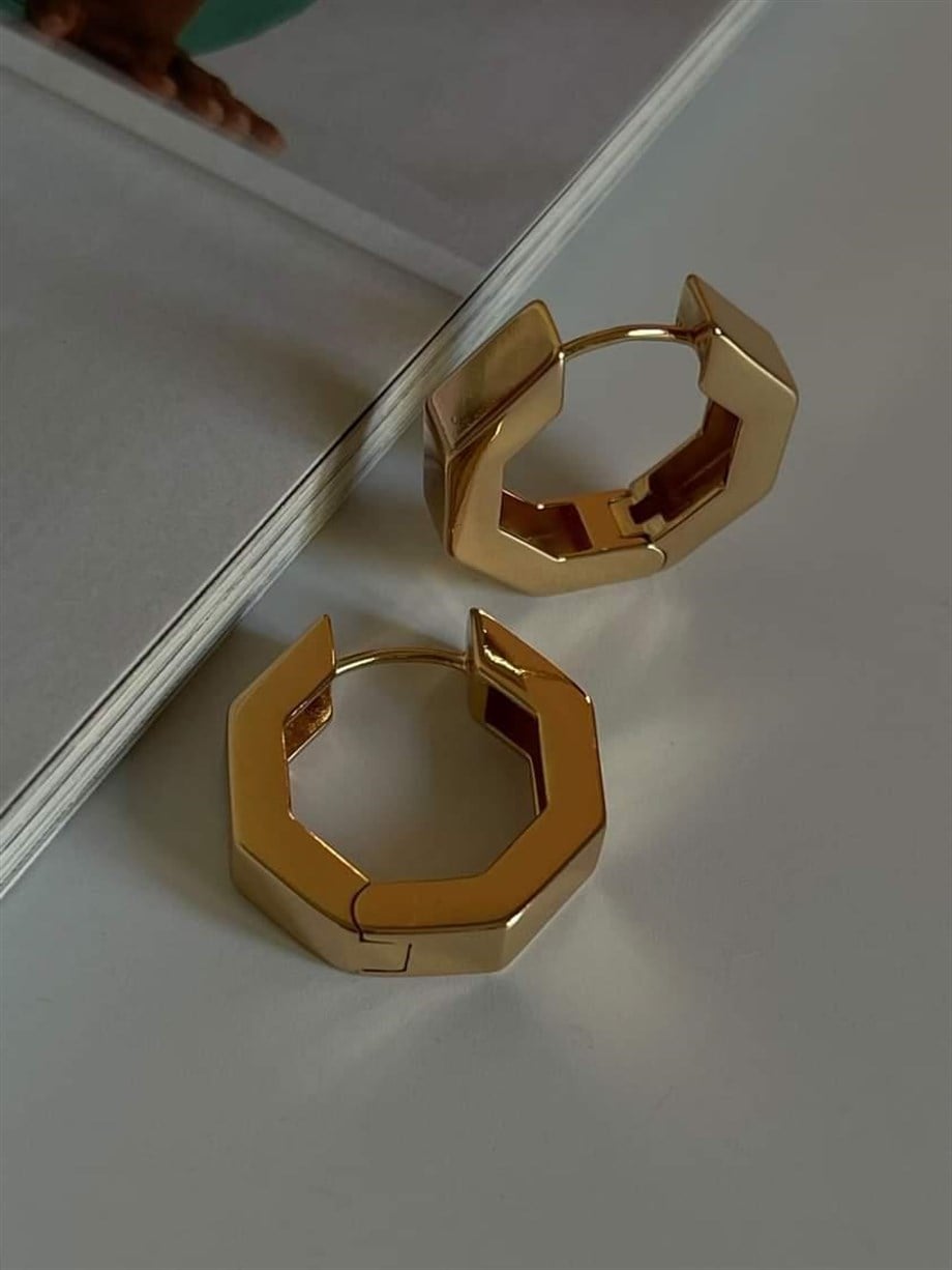 Özel Kaplama Gold Köşeli Küpe (2.10 Cm)