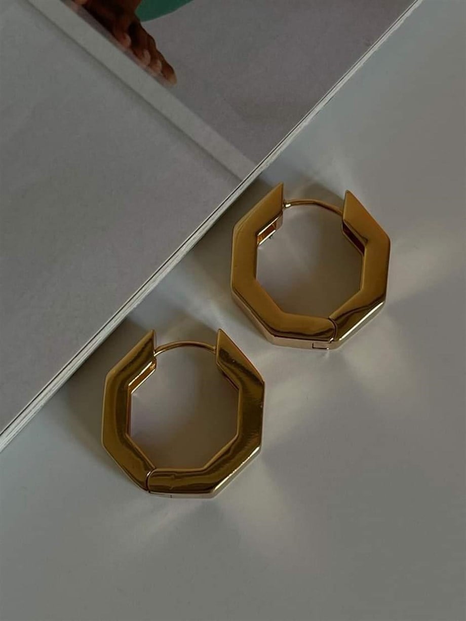 Özel Kaplama Gold Köşeli Küpe (2.10 Cm)