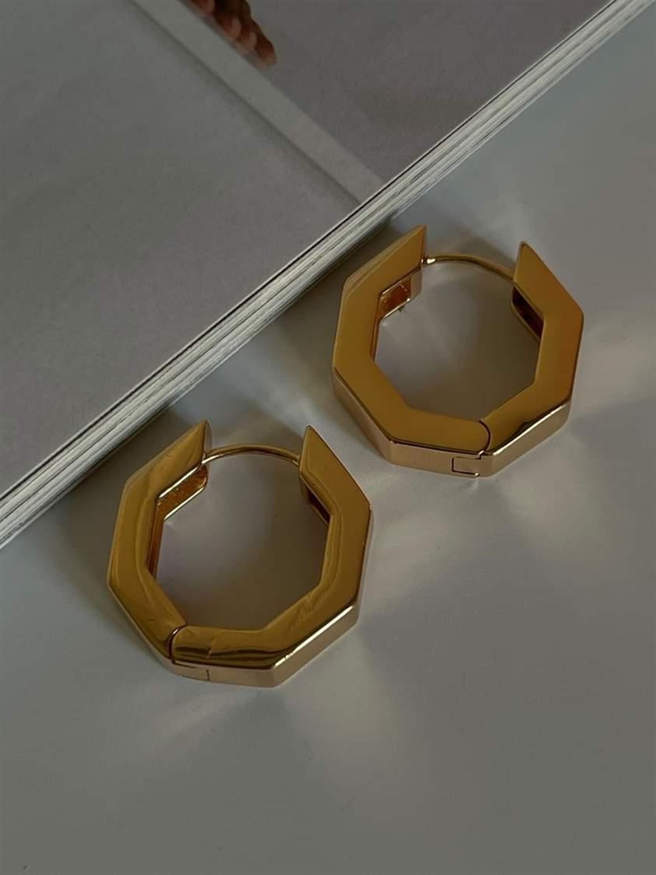 Özel Kaplama Gold Köşeli Küpe (2.10 Cm)