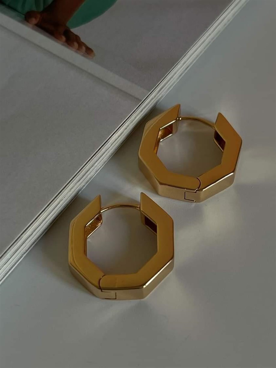 Özel Kaplama Gold Köşeli Küpe (2.10 Cm)