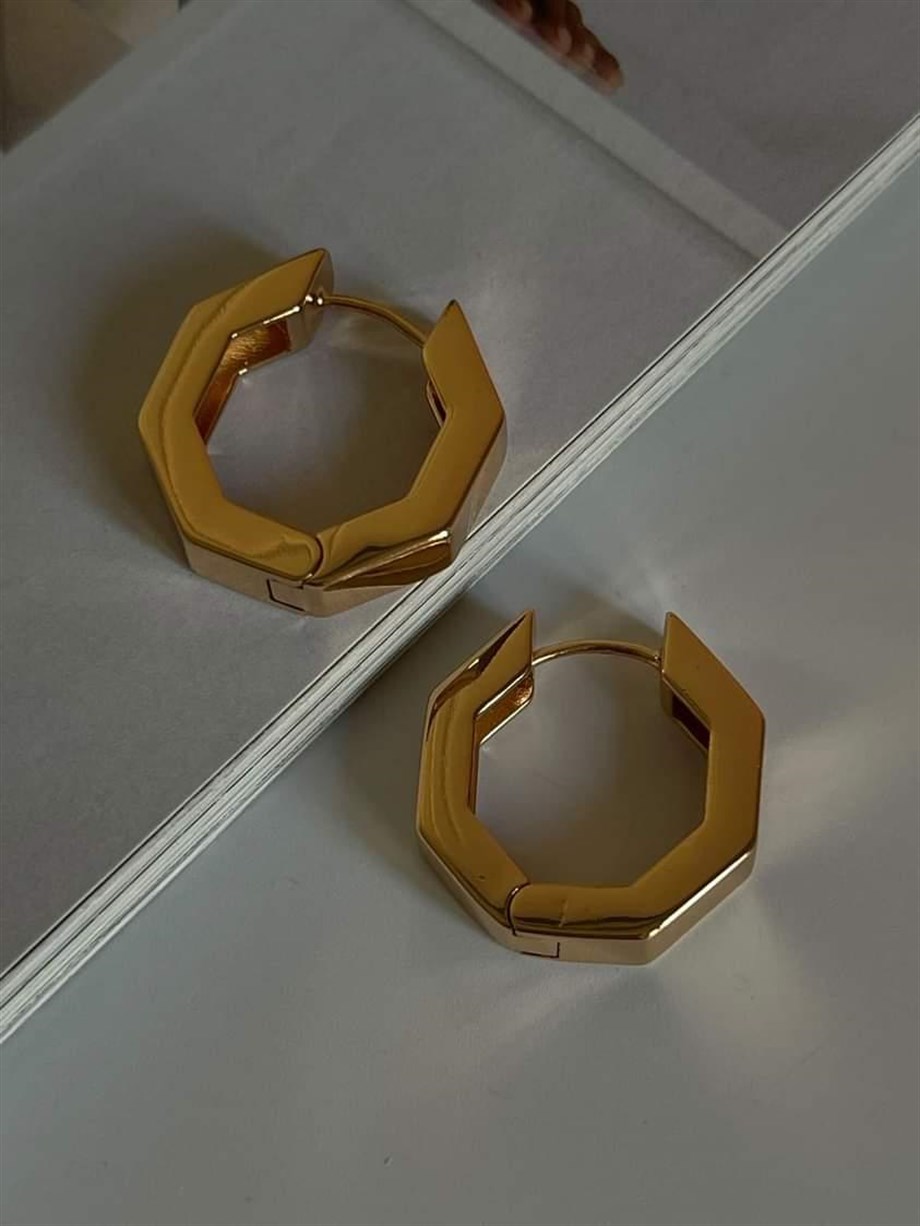 Özel Kaplama Gold Köşeli Küpe (2.10 Cm)