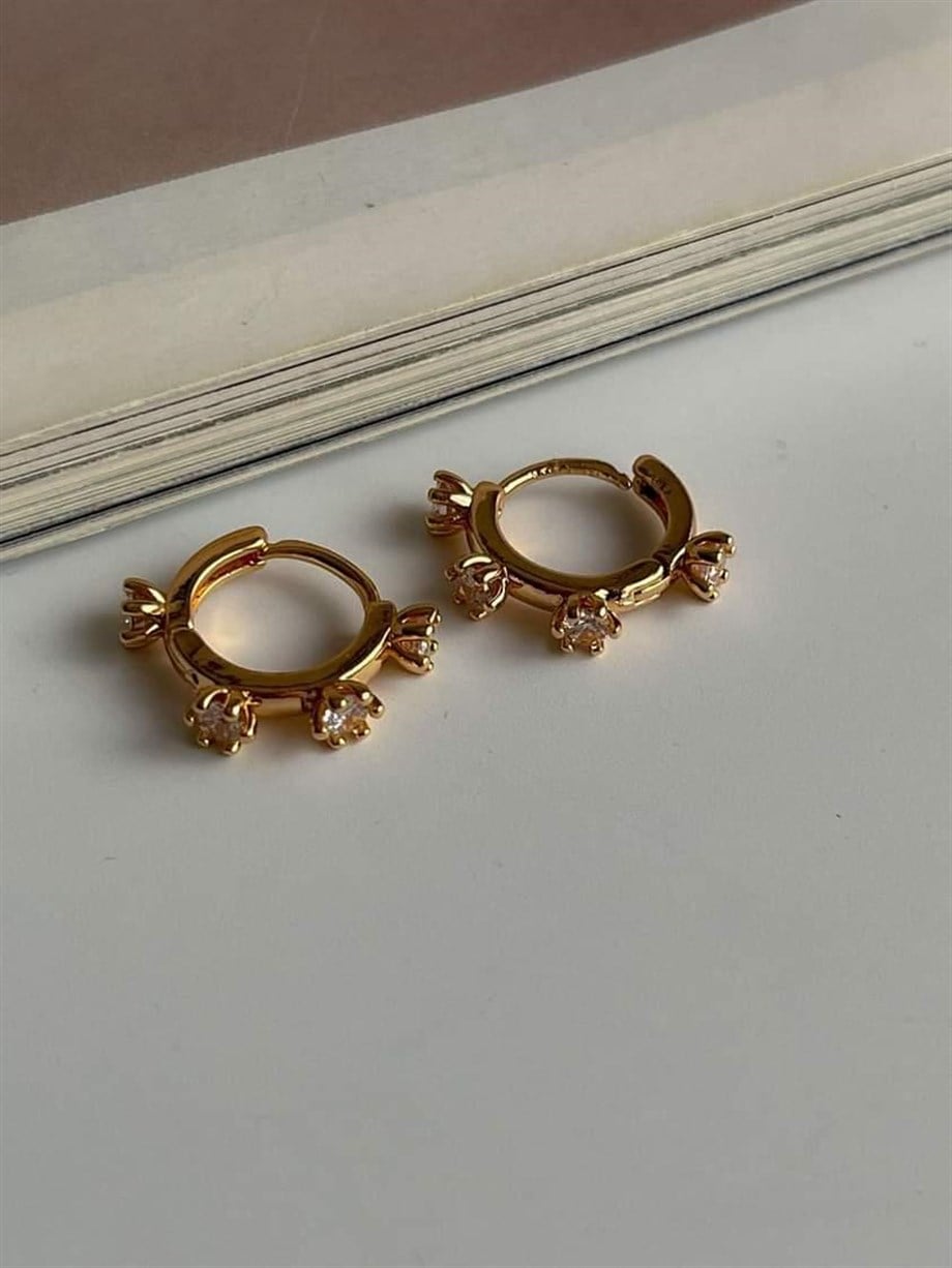 Özel Kaplama Gold Renk Baget Taşlı Halka Küpe (1.40 Cm)