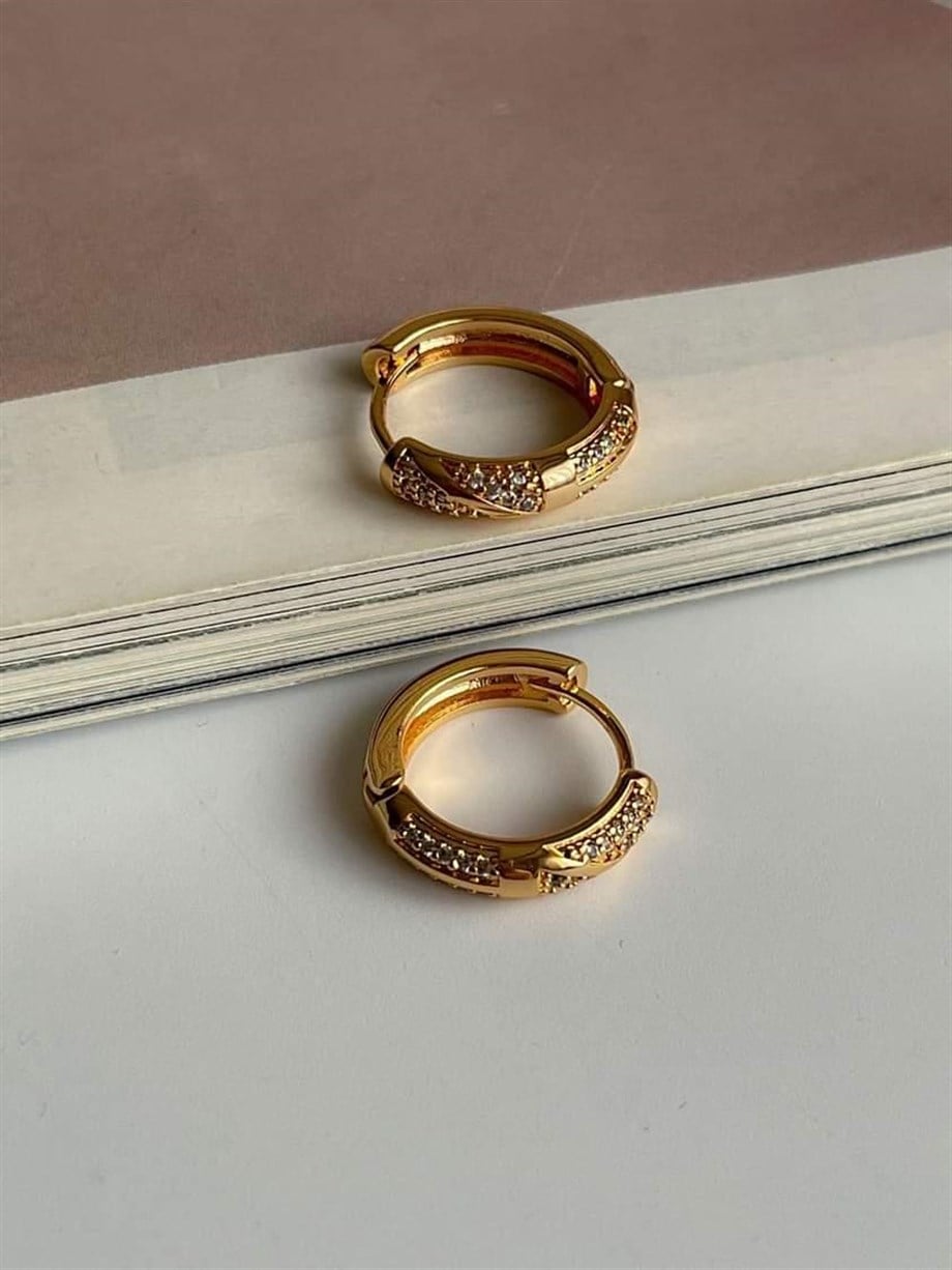 Özel Kaplama Gold Renk Baget Taşlı Küpe (1.50 Cm)