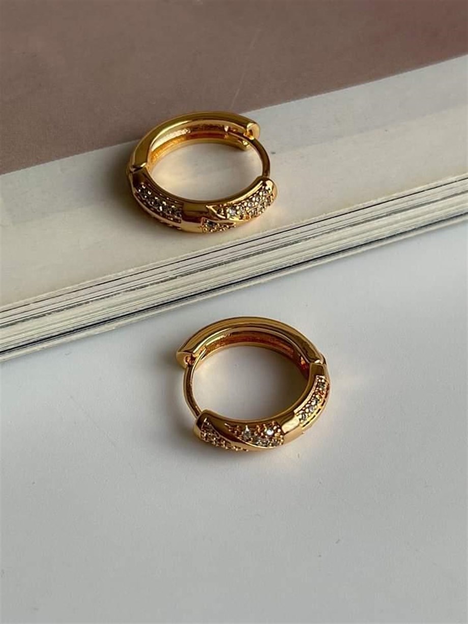 Özel Kaplama Gold Renk Baget Taşlı Küpe (1.50 Cm)