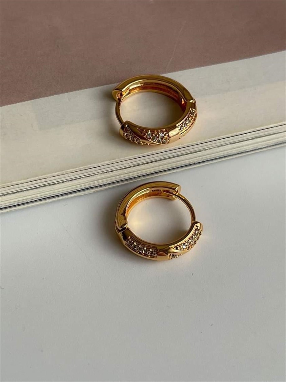 Özel Kaplama Gold Renk Baget Taşlı Küpe (1.50 Cm)