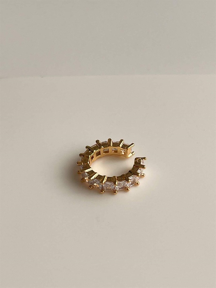 Özel Kaplama Gold Renk Baget Taşlı Tekli Ear Cuff Küpe (1.60 Cm)