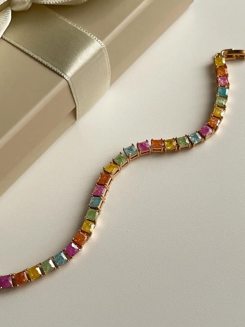 Özel Kaplama Gold Renk Kare Su Yolu Liza Bileklik (18 Cm)