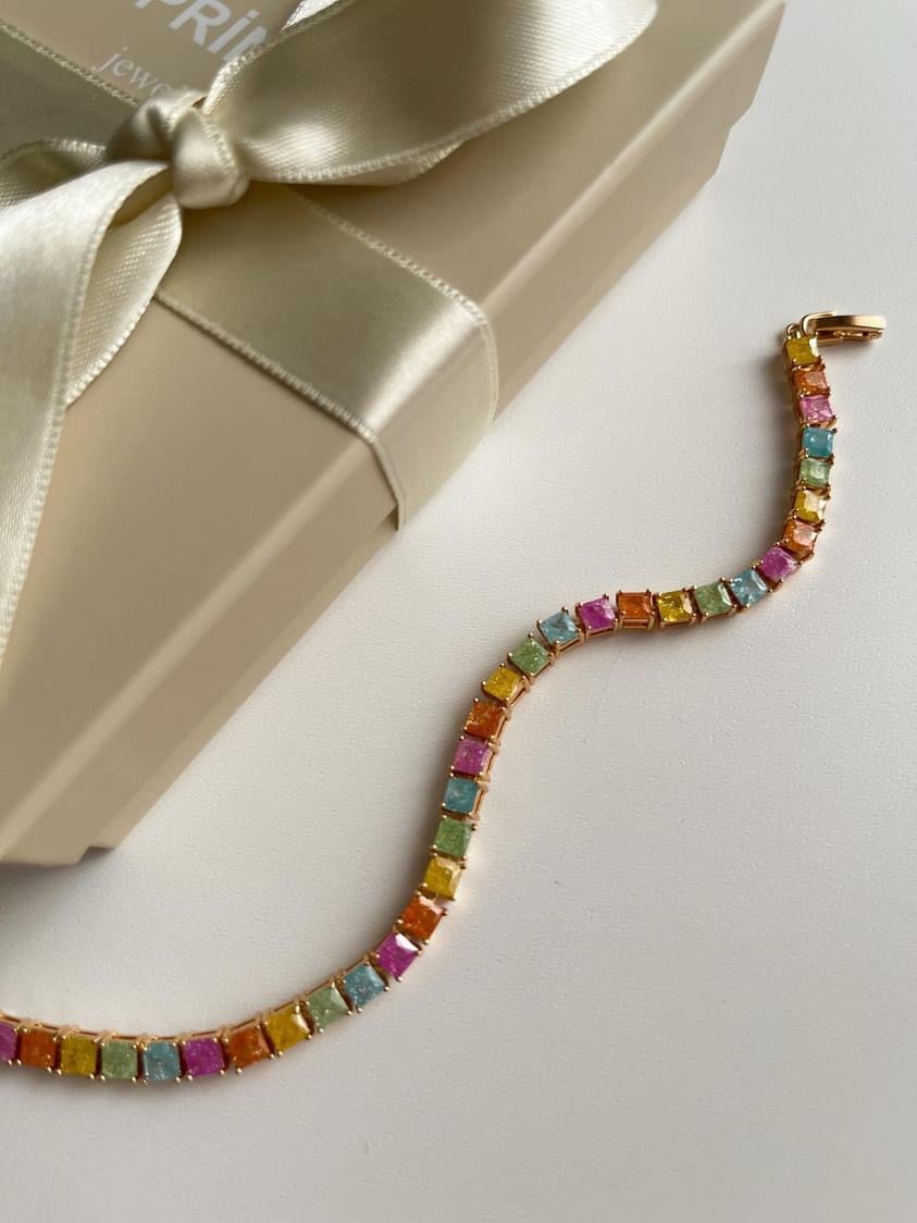 Özel Kaplama Gold Renk Kare Su Yolu Liza Bileklik (18 Cm)