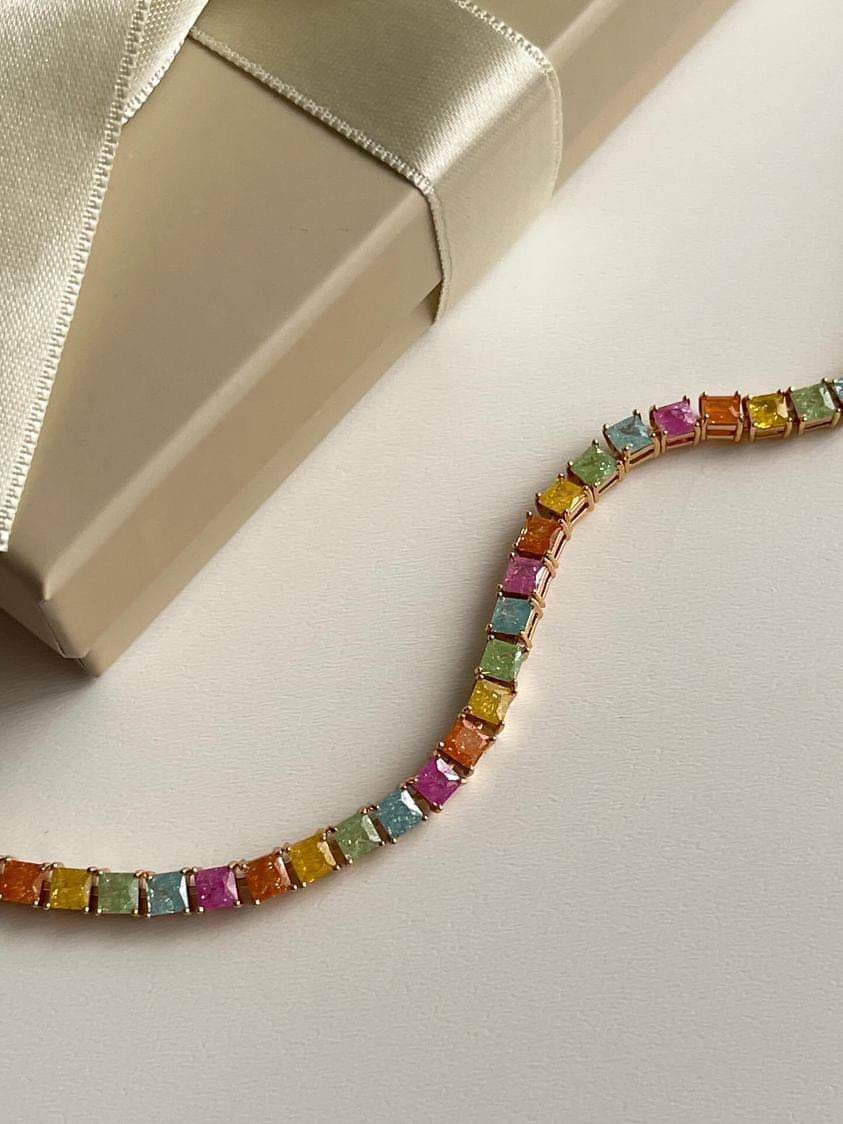 Özel Kaplama Gold Renk Kare Su Yolu Liza Bileklik (18 Cm)