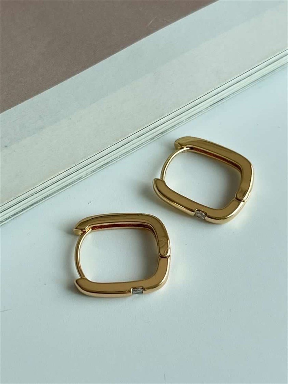Özel Kaplama Gold Renk Tek taşlı Halka Küpe (1.90 Cm)