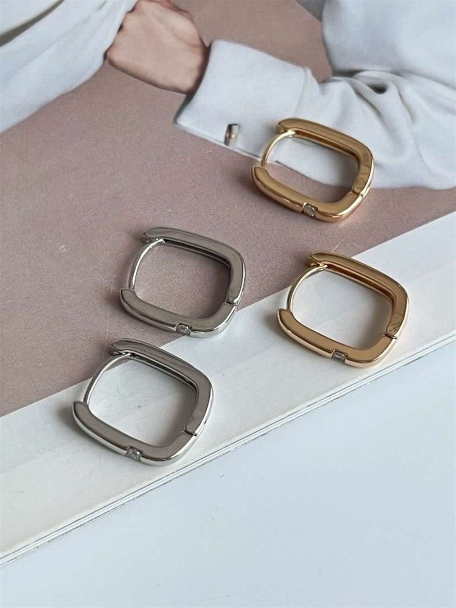 Özel Kaplama Gold Renk Tek taşlı Halka Küpe (1.90 Cm)
