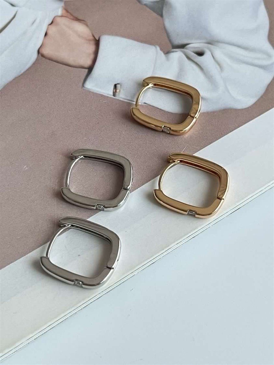 Özel Kaplama Gold Renk Tek taşlı Halka Küpe (1.90 Cm)