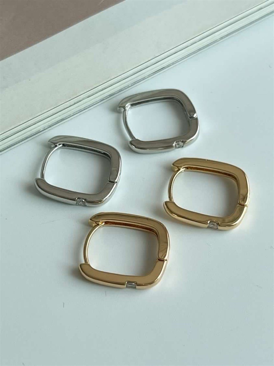 Özel Kaplama Gold Renk Tek taşlı Halka Küpe (1.90 Cm)