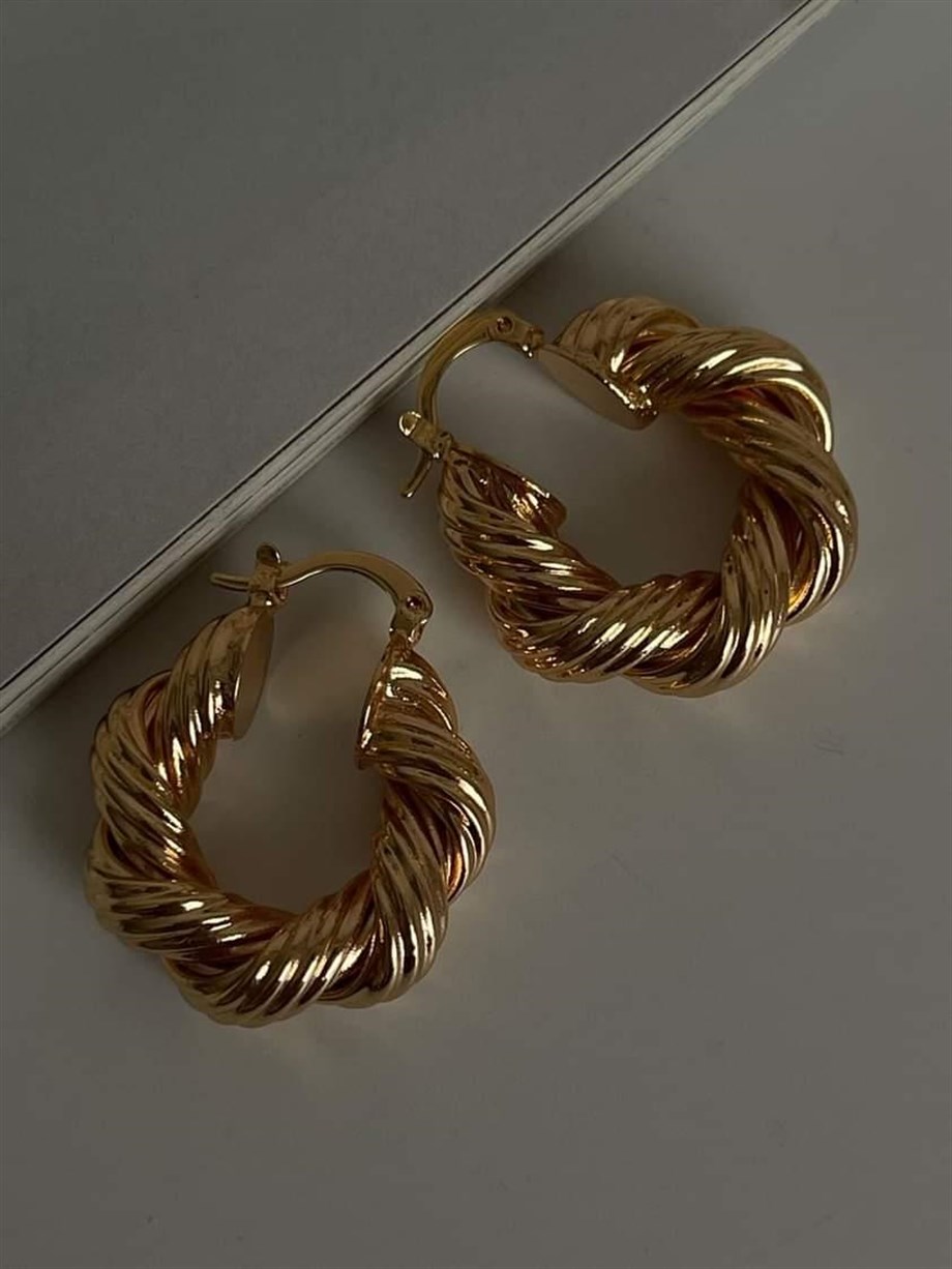 Özel Kaplama Gold Renk Tina Küçük Boy Halka Küpe (2.80 Cm)