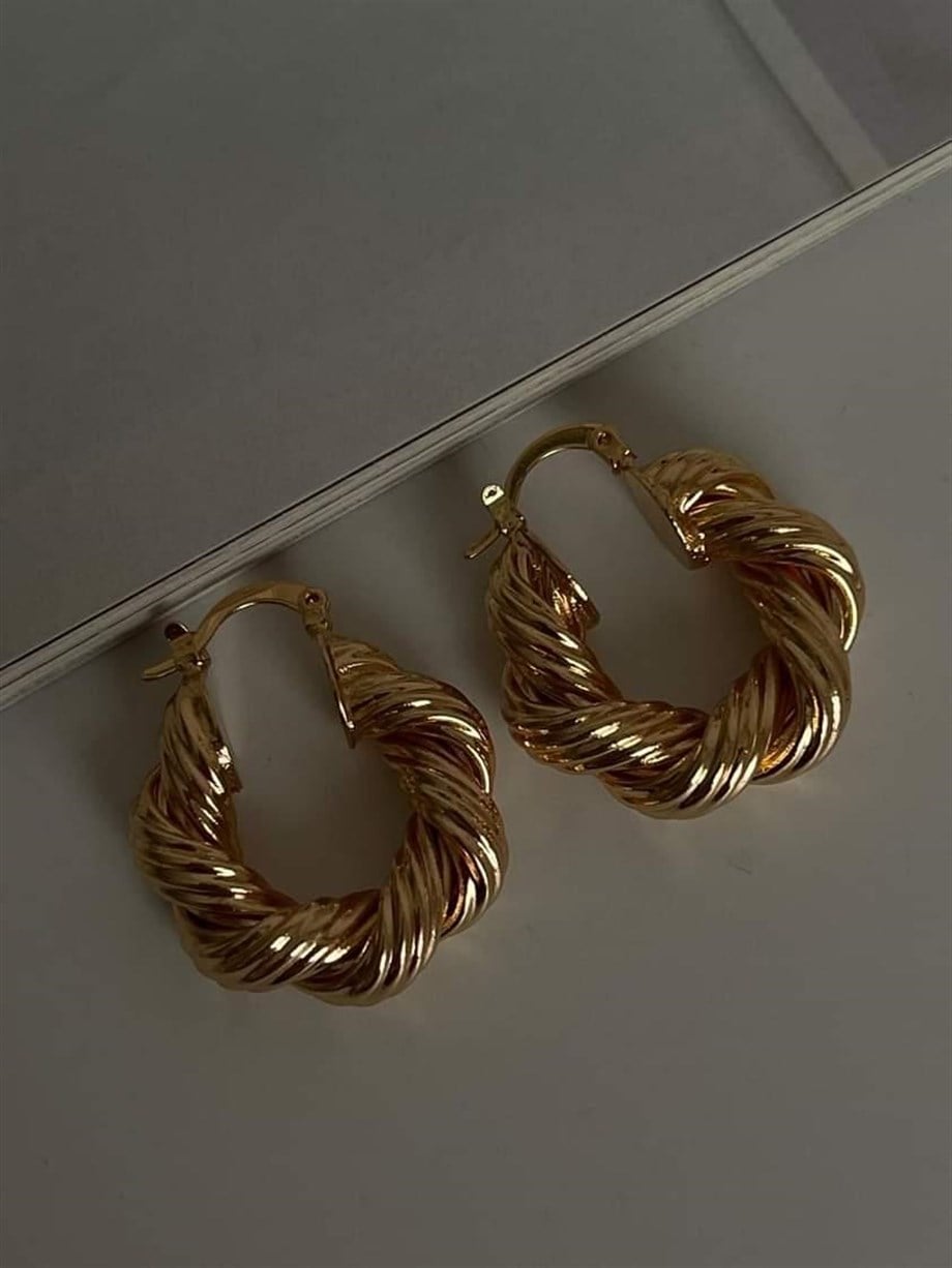 Özel Kaplama Gold Renk Tina Küçük Boy Halka Küpe (2.80 Cm)