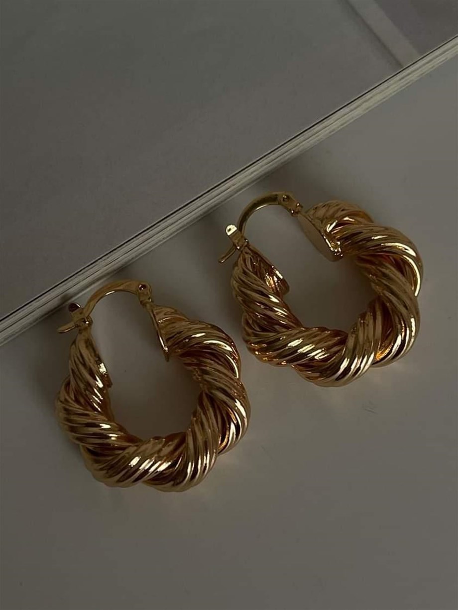 Özel Kaplama Gold Renk Tina Küçük Boy Halka Küpe (2.80 Cm)