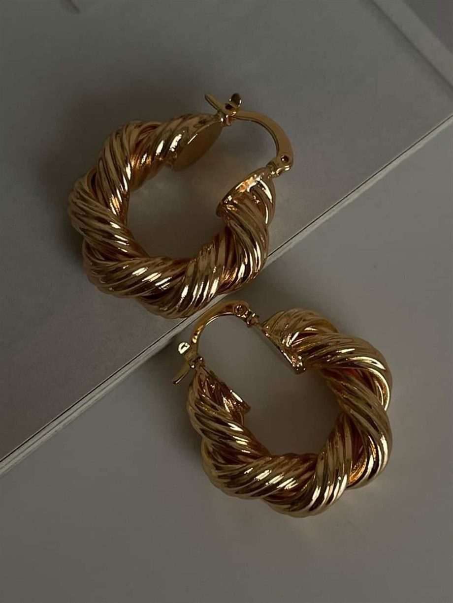 Özel Kaplama Gold Renk Tina Küçük Boy Halka Küpe (2.80 Cm)