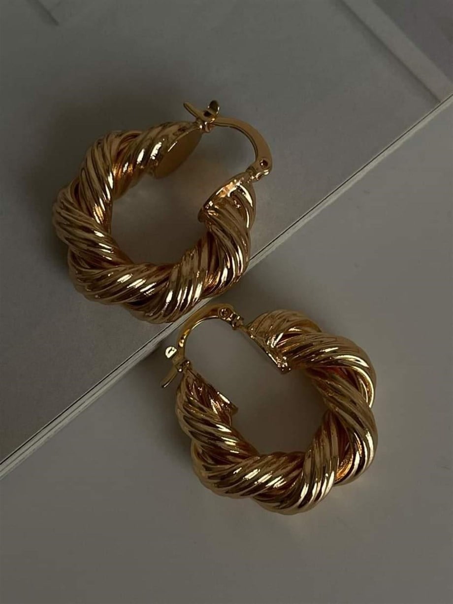 Özel Kaplama Gold Renk Tina Küçük Boy Halka Küpe (2.80 Cm)