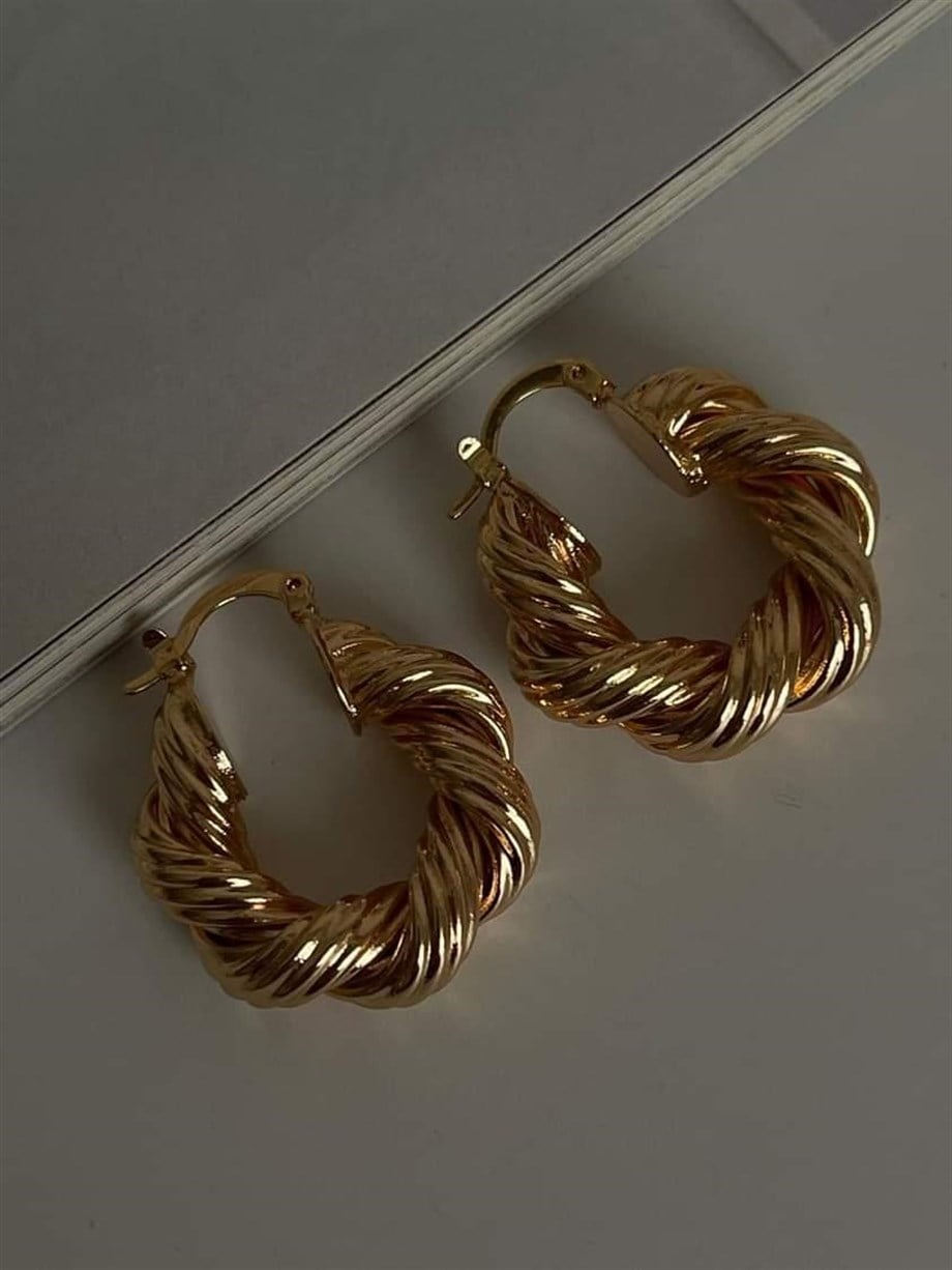 Özel Kaplama Gold Renk Tina Küçük Boy Halka Küpe (2.80 Cm)
