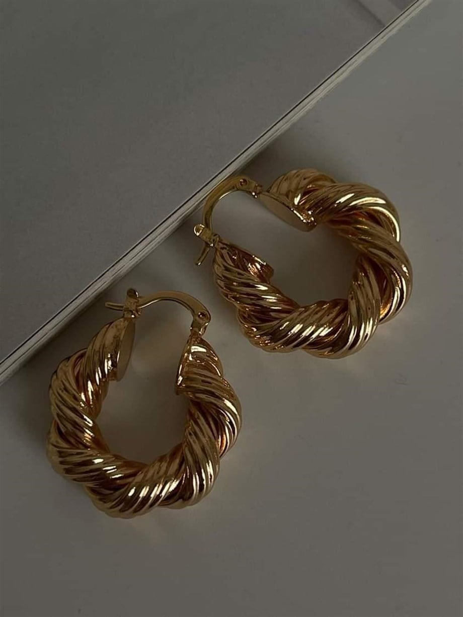 Özel Kaplama Gold Renk Tina Küçük Boy Halka Küpe (2.80 Cm)