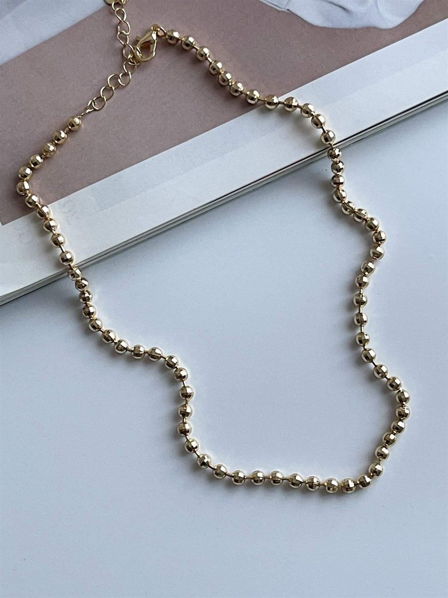 Özel Kaplama Gold Renk Topçuklu Kolye (46 Cm)