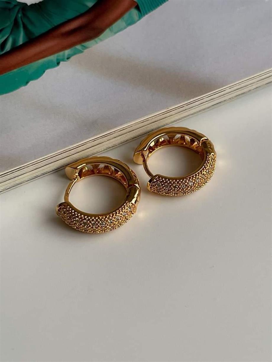 Özel Kaplama Gold Renk Zirkon Taşlı Halka Küpe (2 Cm)
