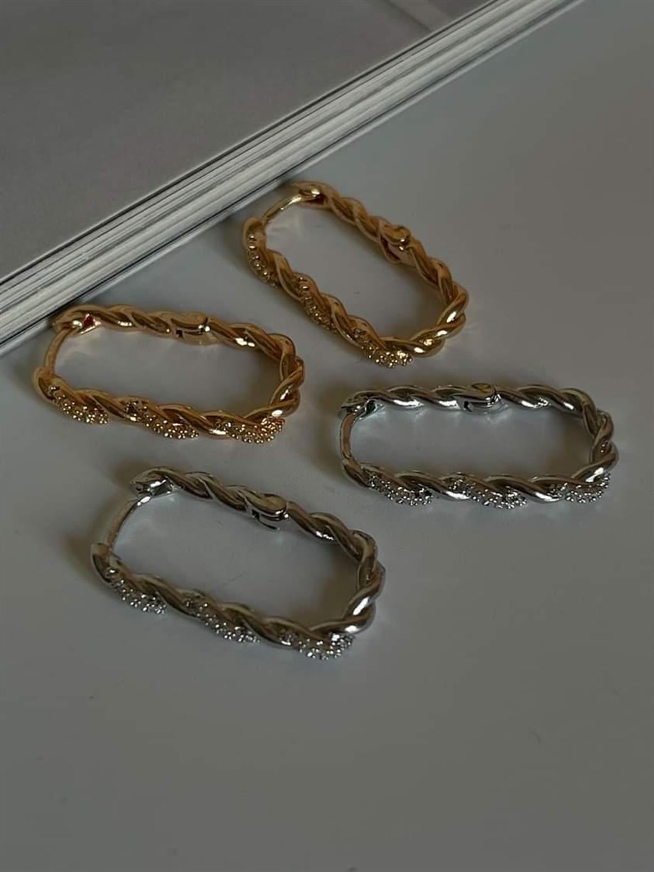 Özel Kaplama Gold Renk Zirkon Taşlı Kare Küpe (2.5 Cm)